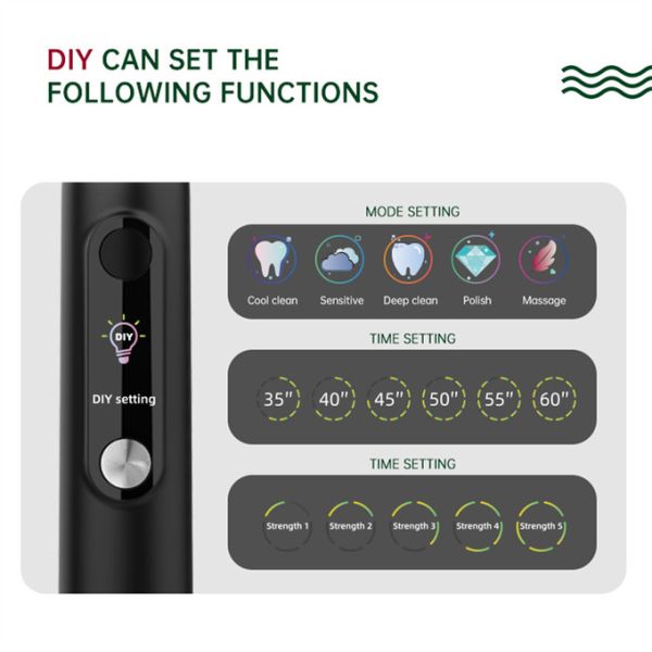 USB Rechargeable Ultrasonic Electric Toothbrush With 2 Brush Head 6 Modes