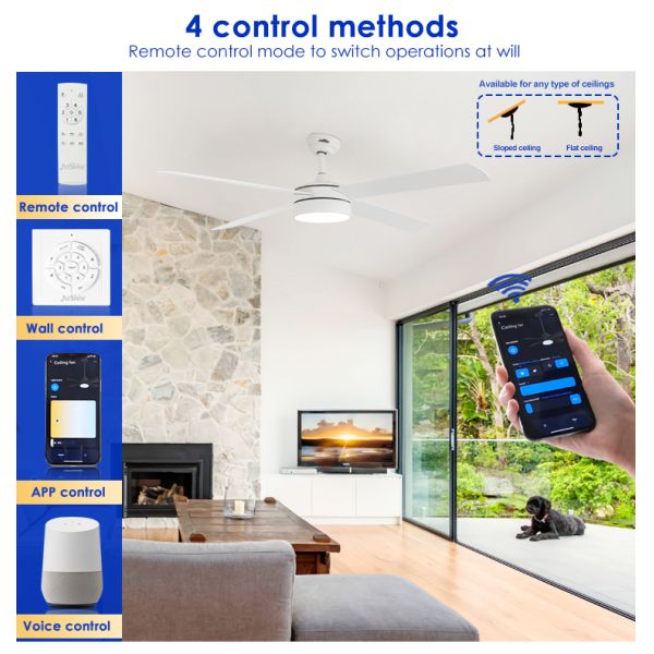 led ceiling fan DCF-W986 35/60W Low Noise Large Airflow 4 MDF Blade Modern Ceiling Fan LED Light