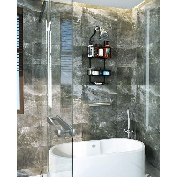 Rustproof Black Over Head Shower Caddy Bathroom Hanging Shower Organizer with Hooks