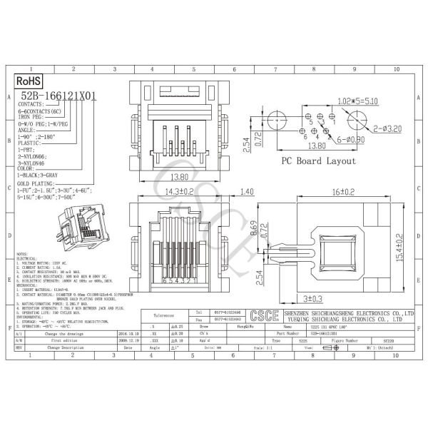180 Degrees RJ11 Modular Jack Insert Vertically Black / Gray Color 5225 Series