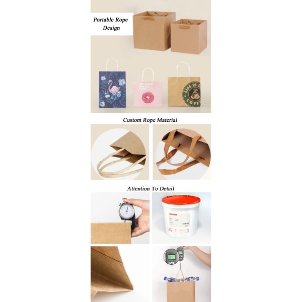Full Color Biodegradable Kraft Paper Shopping Bags Cardboard Inserted Bottom