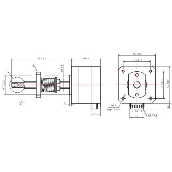 Linear Nema 14 Non Captive Stepper Motor Lead Screw Tr6.35 35mm For Automation Equipment