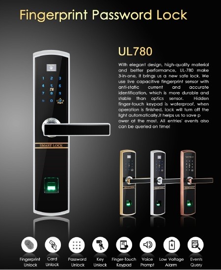 Anti Theft Fingerprint Password Door Lock With Screen