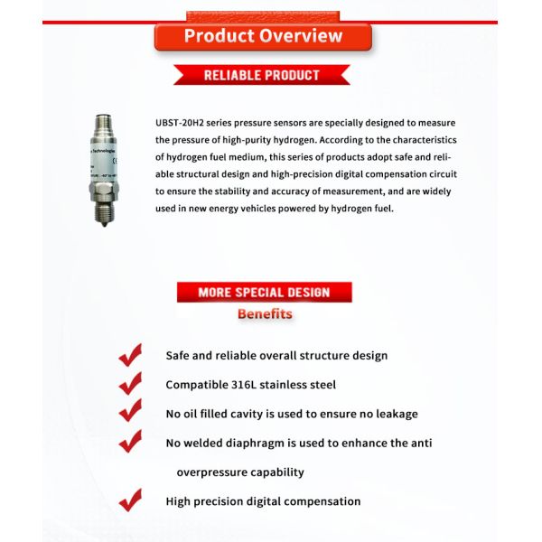 UBST-20H2Y 4-20mA 1-5V Hydrogen Pressure Transmitters For Various Applications