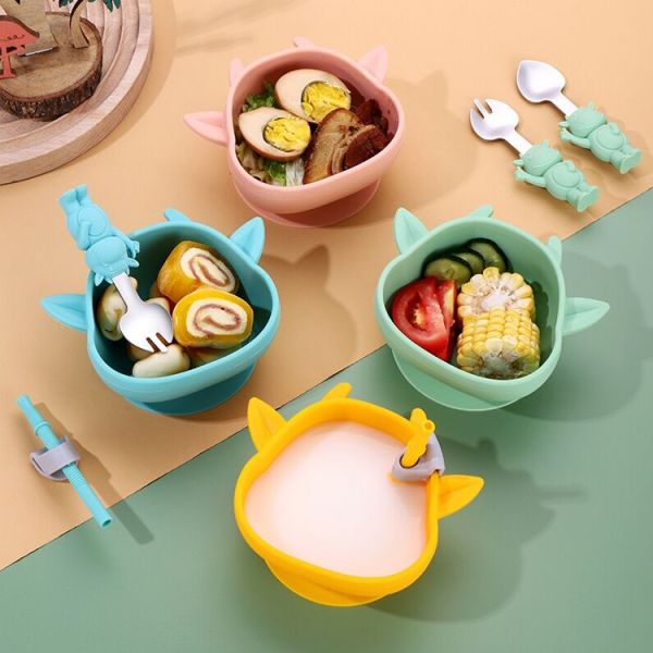 Imp Shape Reusable Silicone Baby Feeding Set Non Slip Bpa Free Bowl Customized