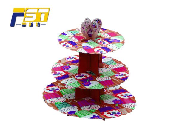 Quality Eco - Friendly Cardboard Cupcake Tower Stand 3 Layers CMYK Printing With Art Paper for sale