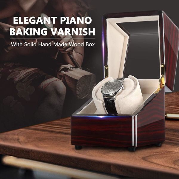 CHIYODA Watch Winder for Single Automatic Watches Solid Wooden Box with Mabuchi Motors