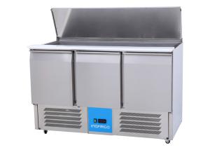 Slim Saladette Commercial 3 Door Pizza Preparation Counter with LED Light