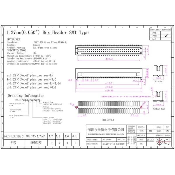 PA6T 2.54mm SMT PCB Connector 10 20 30 40 Pin IDC Box Header