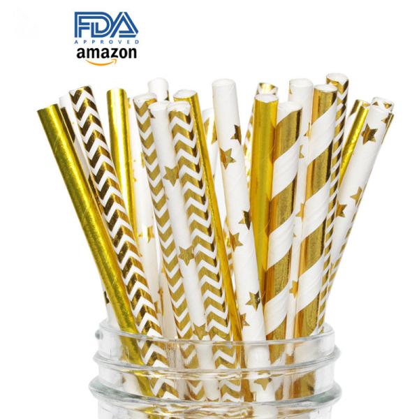 Gold foil pattern FDA Certificate Biodegradable Paper Straws Food-grade Recyclable Printed Eco-friendly Paper Straws