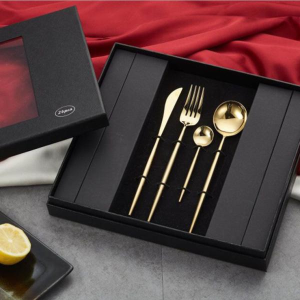 Stainless steel black cutlery set with gift box 24 pcs set/ 30pcs set more set OEM