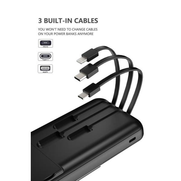 Black / White Power Bank Inbuilt Cable , Power Bank Wireless Fast Charging