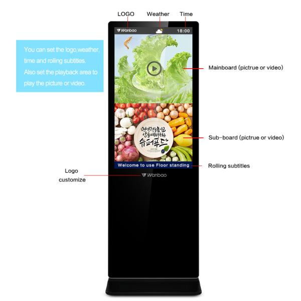 Slim Body Vertical Digital Kiosk Display For Supermarket / Shopping Mall