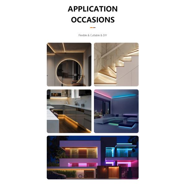 Color Changing Multicolor Flexible COB LED Strip Light 16.4ft 5m 24V for Room Bedroom Party DIY Decoration