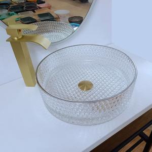 Wholesale 10 Inch Glass Wash Basin Free Standing Artistic Glass Vessel Bowl With Silver Edge from china suppliers