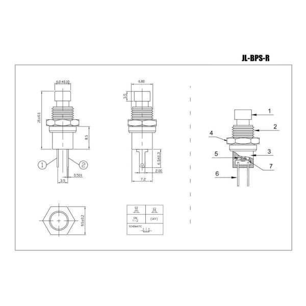 JL-BPS-R 27mm Reset Metal Push Button On Off Switch With Red Stem 100MΩ Insulation Resistance
