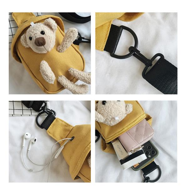 Lovely accessories Canvas bear bag kids cute cartoon shoulder chest bag ins popular personality crossbody bag
