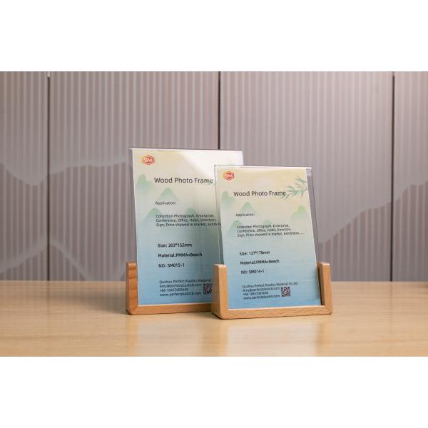 Crystal Mini Menu Stand Acrylic Photo Frame Sign Holder With Walnut Wood Base