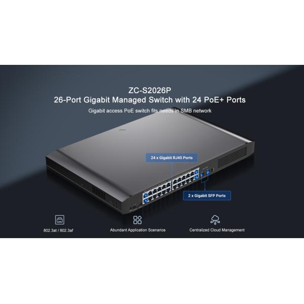 26 Port PoE Ethernet Switch 36 Gbps Switching Capacity Gigabit Managed Switch