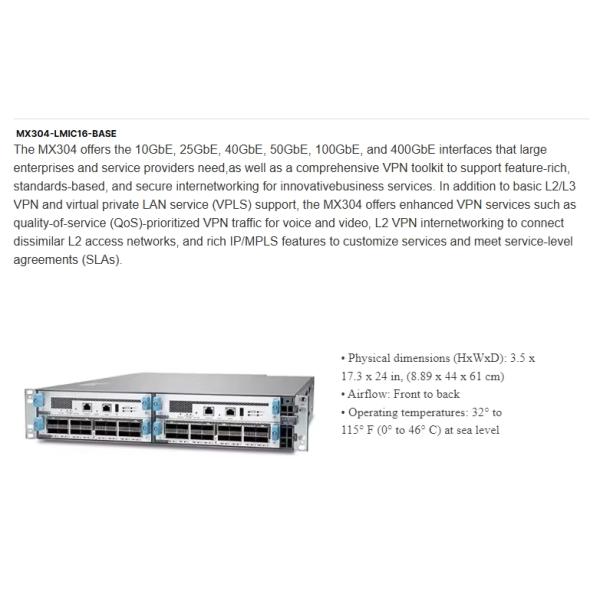 Brand New MX304-LMIC16-BASE Networks MX304 Enterprise Router Universal Routing Platform with Options in Stock