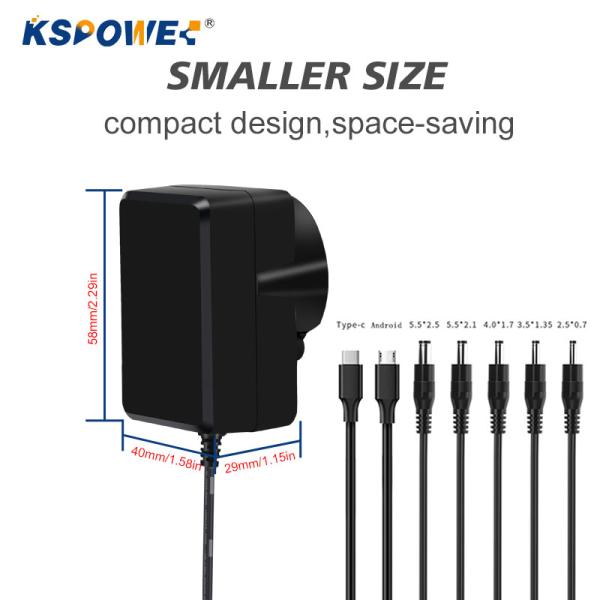 12V 1A Interchangeable Plug Adapter 25W 36W AC DC Power Adapter Overload Protections