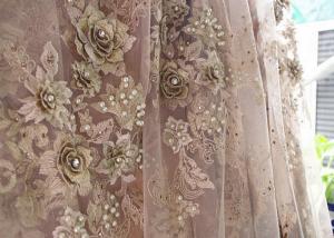 China 120cm Wide 3D Flower Lace Fabric , Polyester Bridal Metallic Gold Lace Fabric on sale