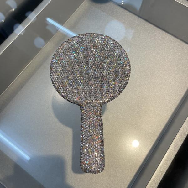 Light Pink Circle Rhinestone Mirror for On-the-Go Touch Ups and Makeup Application