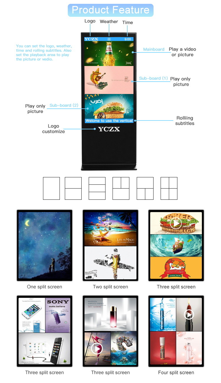 Slim Touch Screen Kiosk , All In One Floor Standing LCD Advertising Player