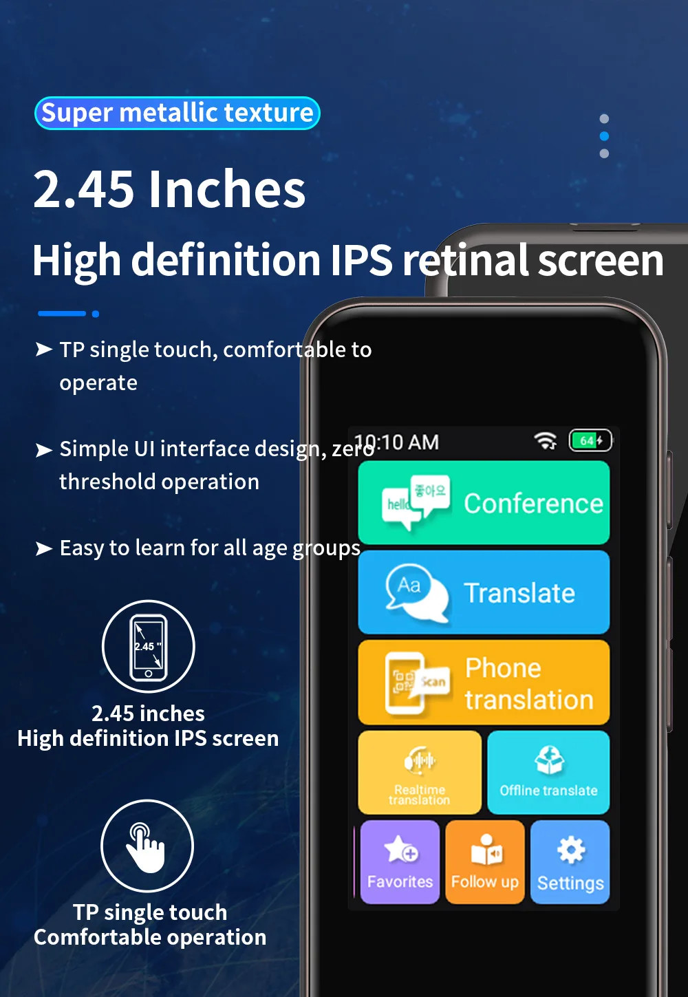 Smart M10 AI Language Voice Translator Recorder ChatGPT For Overseas Travel