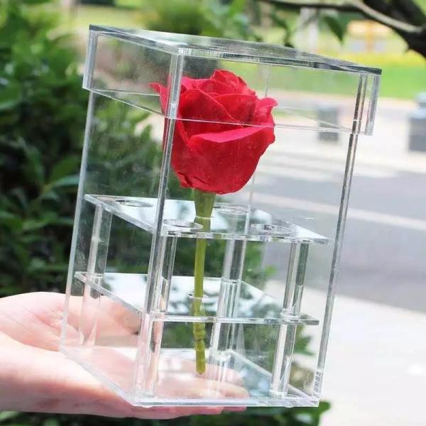 Wholesale Price Preserved Rose Display Acrylic Box With Lid Square Style 8 Sizes Valentine's Day Anniversary