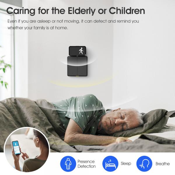 WiFi Human Presence Sensor 24GHz with Tuya App Control, Breathing Light Design, Millimeter Wave Motion Detection, and Enhanced Smart Home Integration