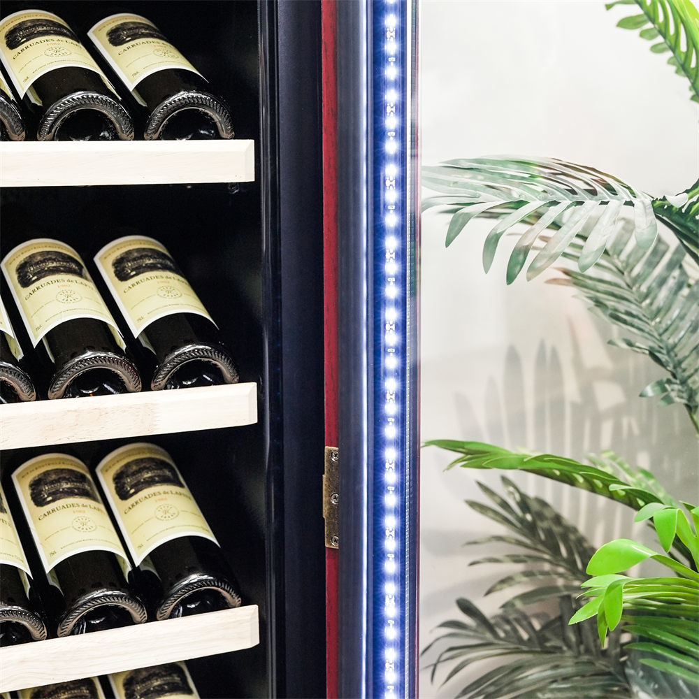 Precise Temperature-Controlled Red Wood Wine Cooler With Locker