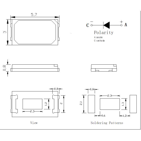 Red 5730 Smd Led Chip 0.5W 620nm 2V 150 MA 3 Year Warranty