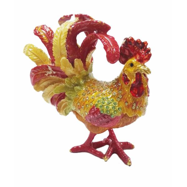 New arts and craft rooster metal jewelry box pewter rooster trinket box rooster decorative box