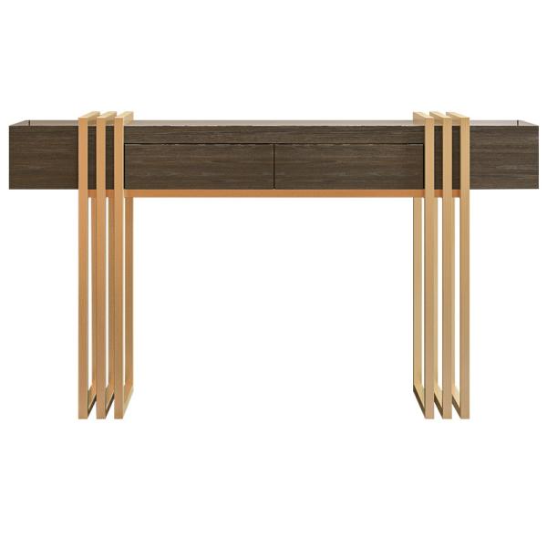 Quality Walnut 2 Drawer Console Table Satin Marble And Gold Console Table for sale