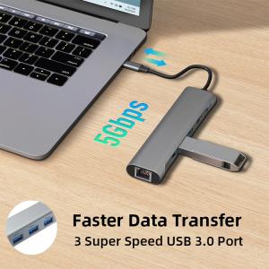 China USB 3.0 5Gbps 4K HKMI 60W PD Charging Multiport Docking Station 1Gbps Ethernet 6 In 1 on sale