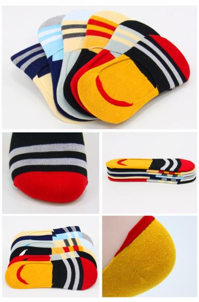 2017 Yiwu 69% Cotton 25 % polyester 6%Spandex Jacquard Knitting Custom Cotton Striped Men Invisible Winter Boat Socks