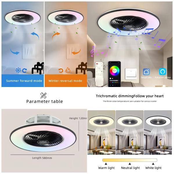 Wholesale factory Luxurious 48W RGB LED Ceiling Fan Smart Light Modern Remote App Wi-Fi / Music Control Modern Ceiling Fan LED