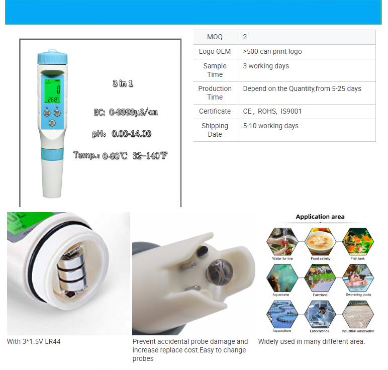 3 IN 1 Smart Bluetooth PH Meter EC TEMP Tester BLE-9902 Mobile App Control