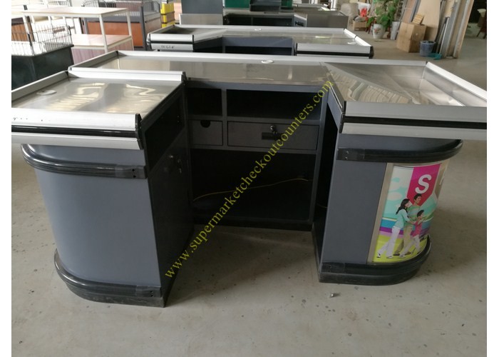 China Oval Shape Cashier Checkout Counter With LED Light / Electric Money Counter on sale