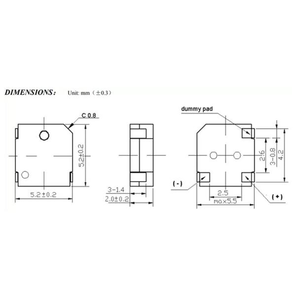 RoHS DC 3V Mini 5*5*2mm Electronic Magnetic Transducer Buzzer