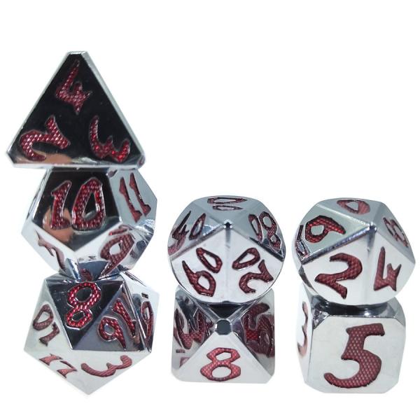 Quality Multipurpose Tiny Metal Dice Red Dice Polyhedral Set For Dungeons And Dragons Silver Red for sale