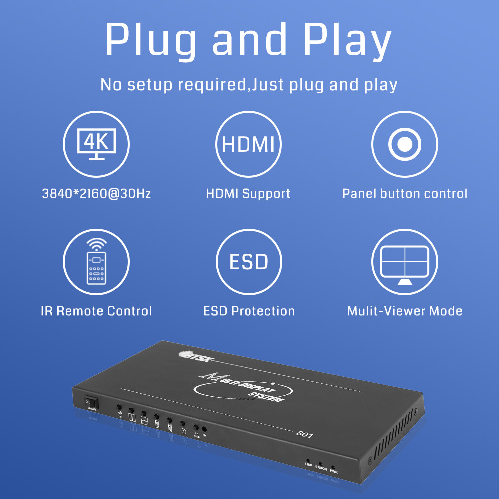 8 Input1 Output 8x1 HDMI Multi Viewer 3840x2160@30Hz With IR Remote Control