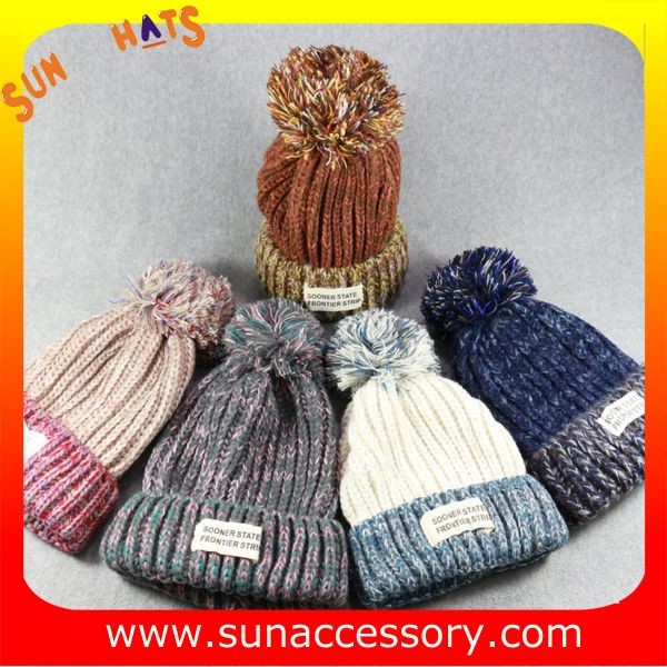AK17014 Sun Accessory customized wholesale knitted beanie caps and hats with Pom pom ,caps in stock MOQ only 3 pcs
