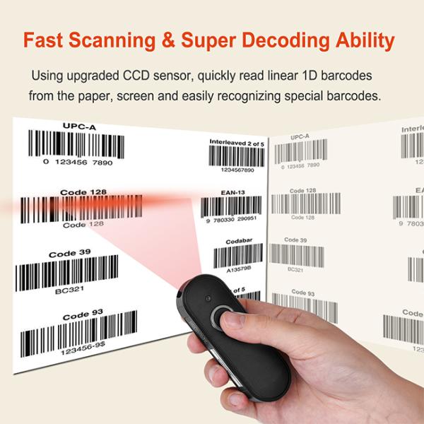 30m Mini 1D Wireless Barcode Scanner Lightweight ITF-14 GS1 Databar Scanner