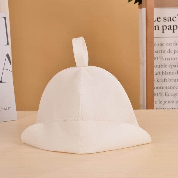 White Wool Felt Sauna Hat Cap for Russian Banya Sauna Hut With Hang Loop Supply