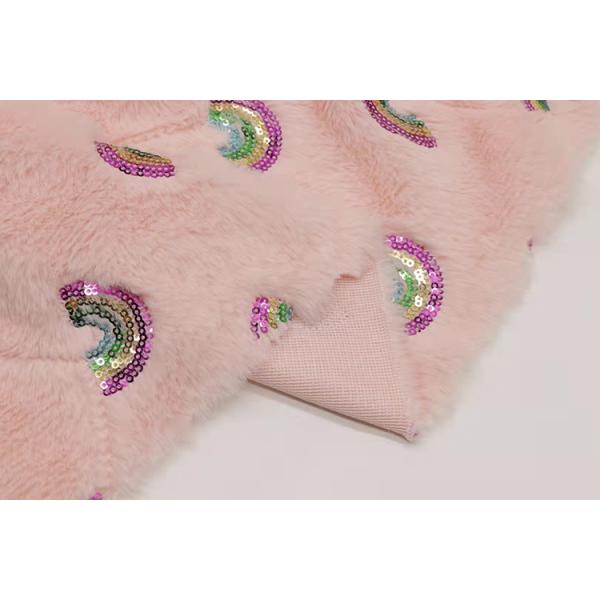 Recycled 100 Polyester Rabbit Fur Rainbow Style Sequins Embroidery on Plush Fabrics for Home Textiles