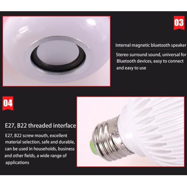 12W RGB Bluetooth Light Bulb 6500K Wireless Speaker Light Bulb For Hotel