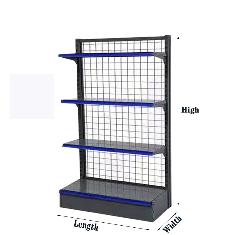 High Quality Single-Sided Supermarket Gondola Shelf Heavy Duty Cold-Rolled Steel Grid Goods Display