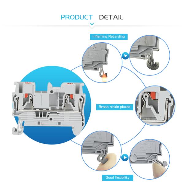 PT10 Push-in Terminal Block Din Rail Wire Electrical Connector 10mm² Spring Screwless Feed-Through Strip Plug PT-10